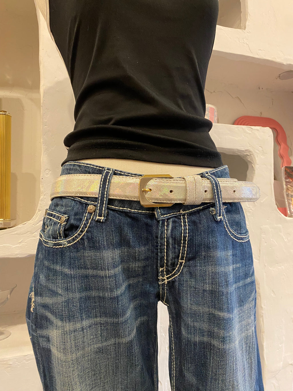 Silver Holographic Reptile Leather Belt