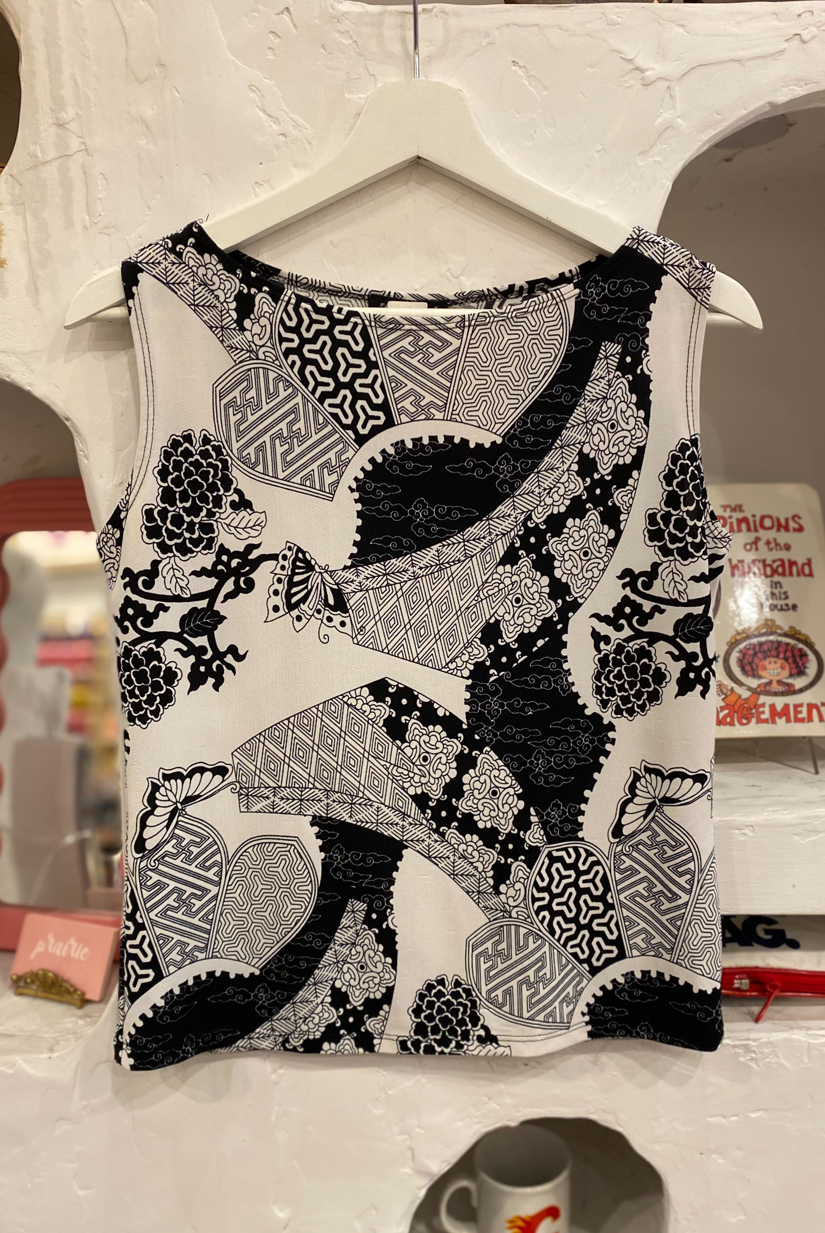 Y2K Black & White Pattern Tank Top