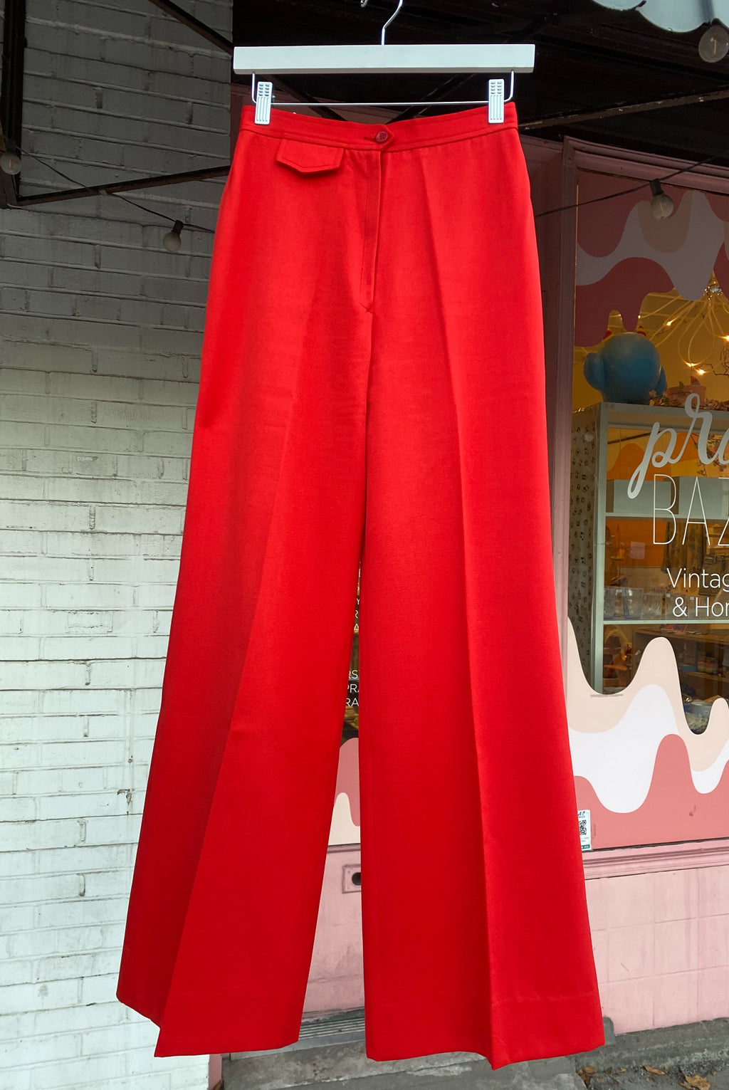 Red Wide Leg High Rise Pants