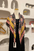 Folk Floral Triangle Scarf with Fringe
