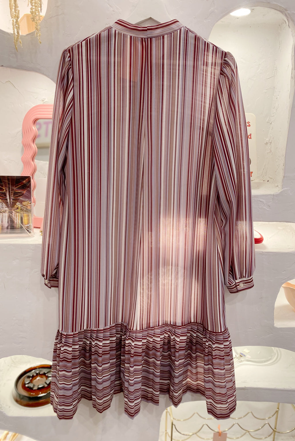 Retro Striped Dress with Pleated Hem