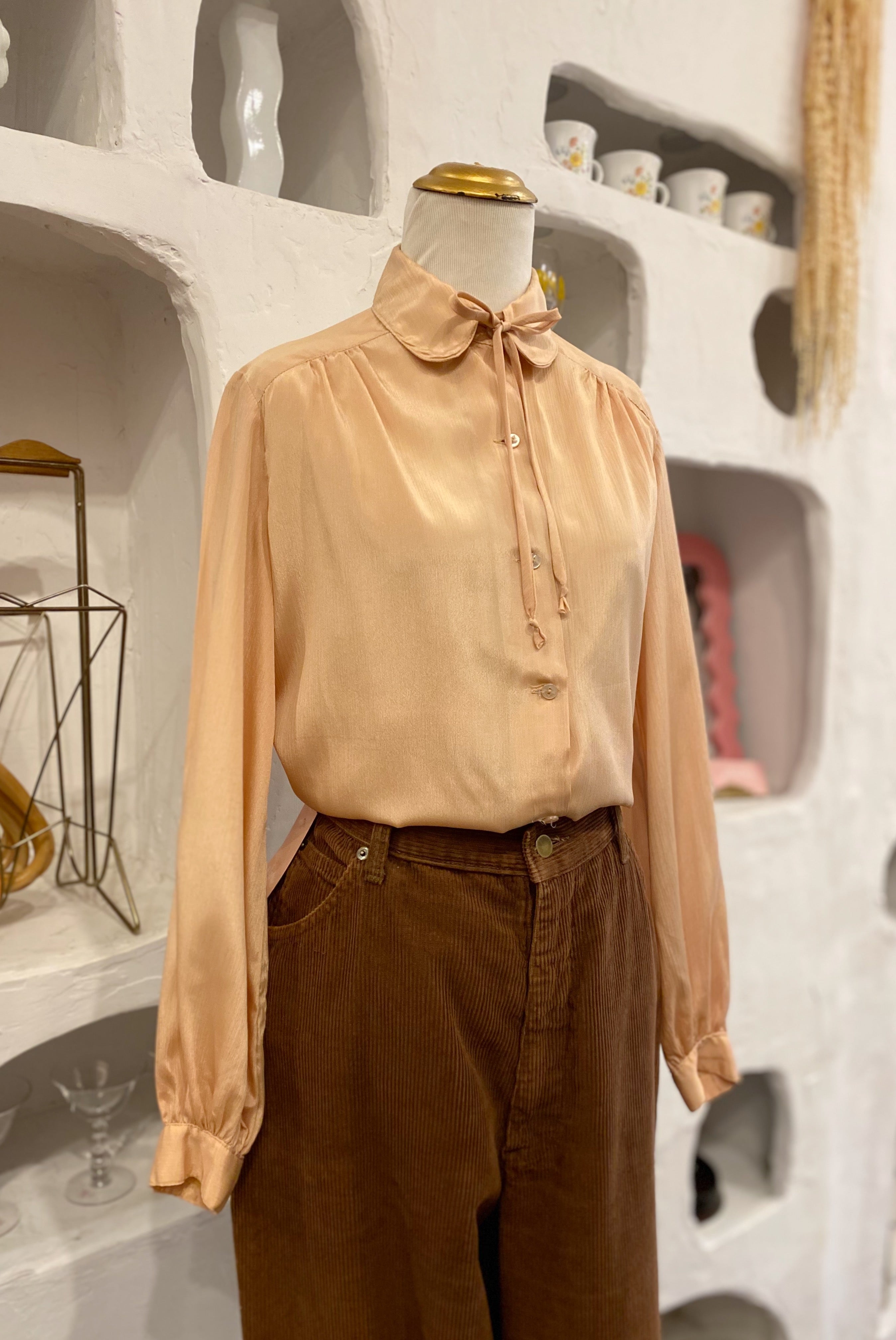Warm Beige Blouse with Ties