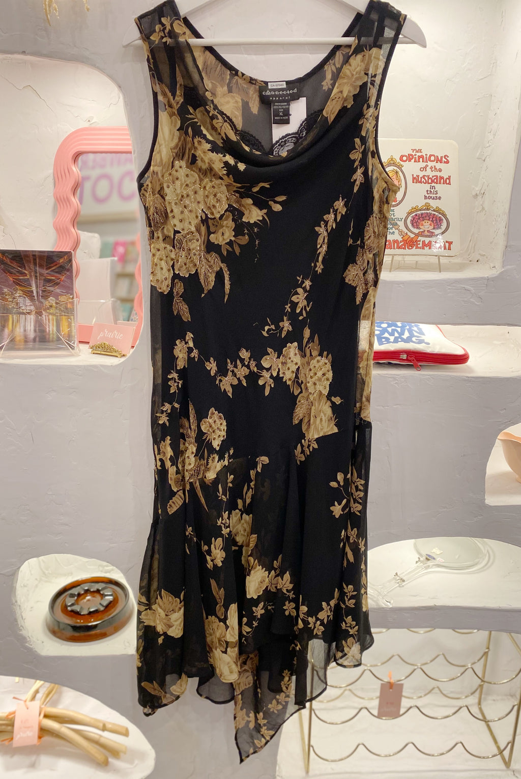 Beaded Floral Mesh Dress with Asymmetrical Hem