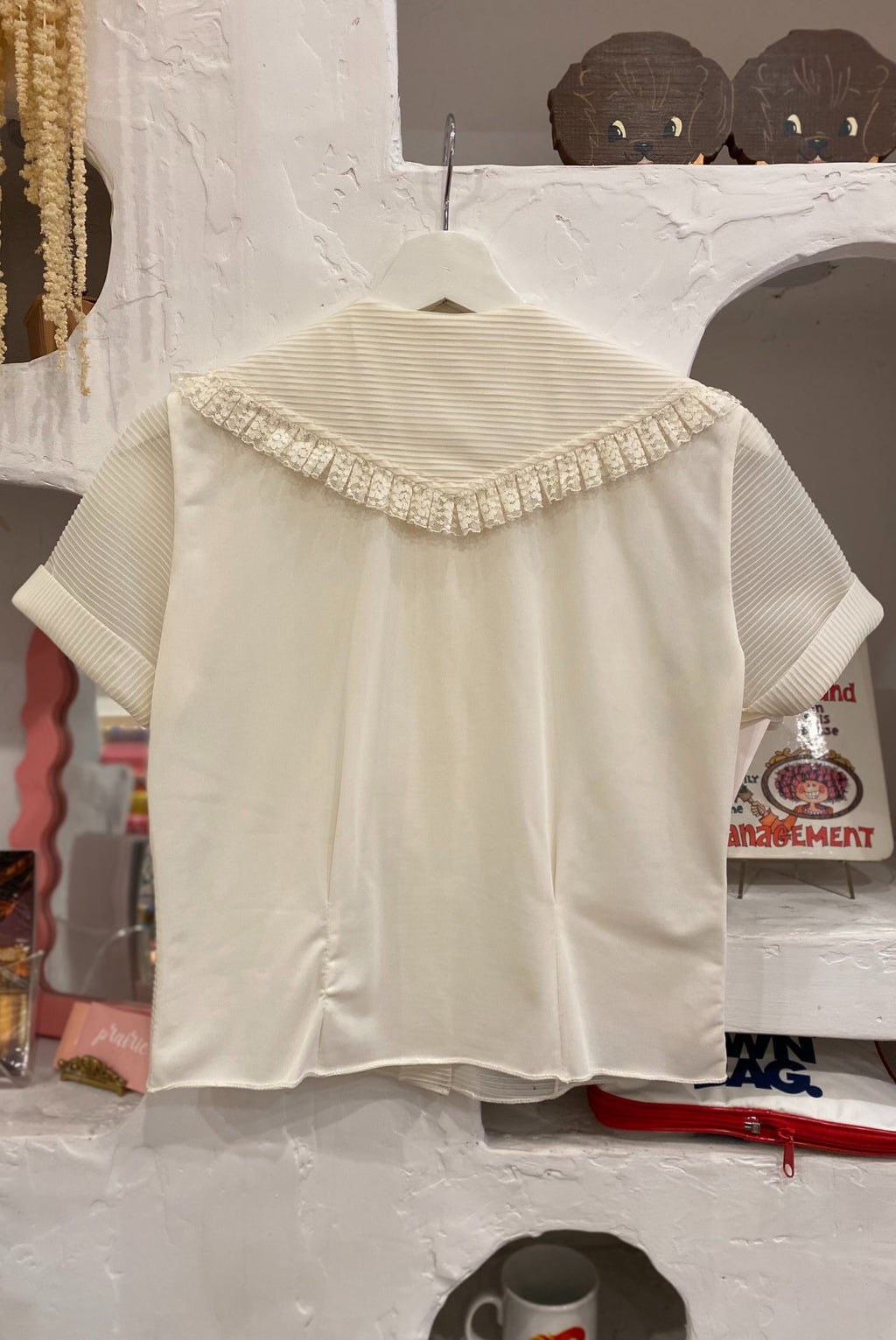 Vintage Inspired Pleated Blouse with Lace Placket