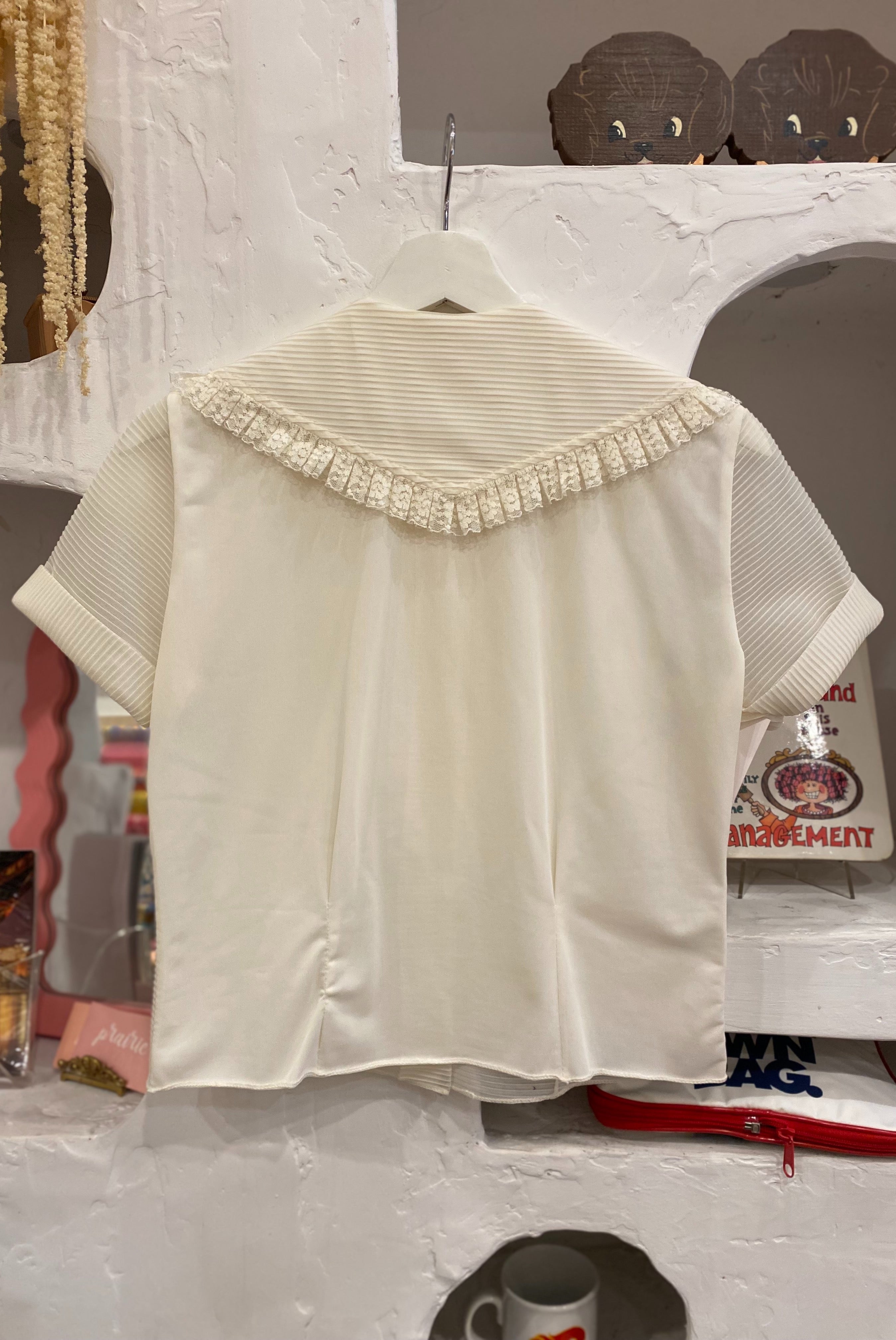 Vintage Inspired Pleated Blouse with Lace Placket