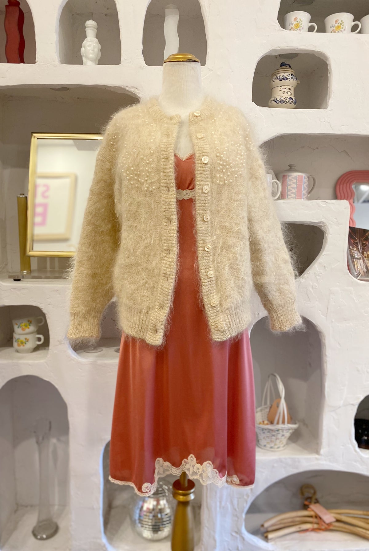Cream Beaded Mohair Cardigan