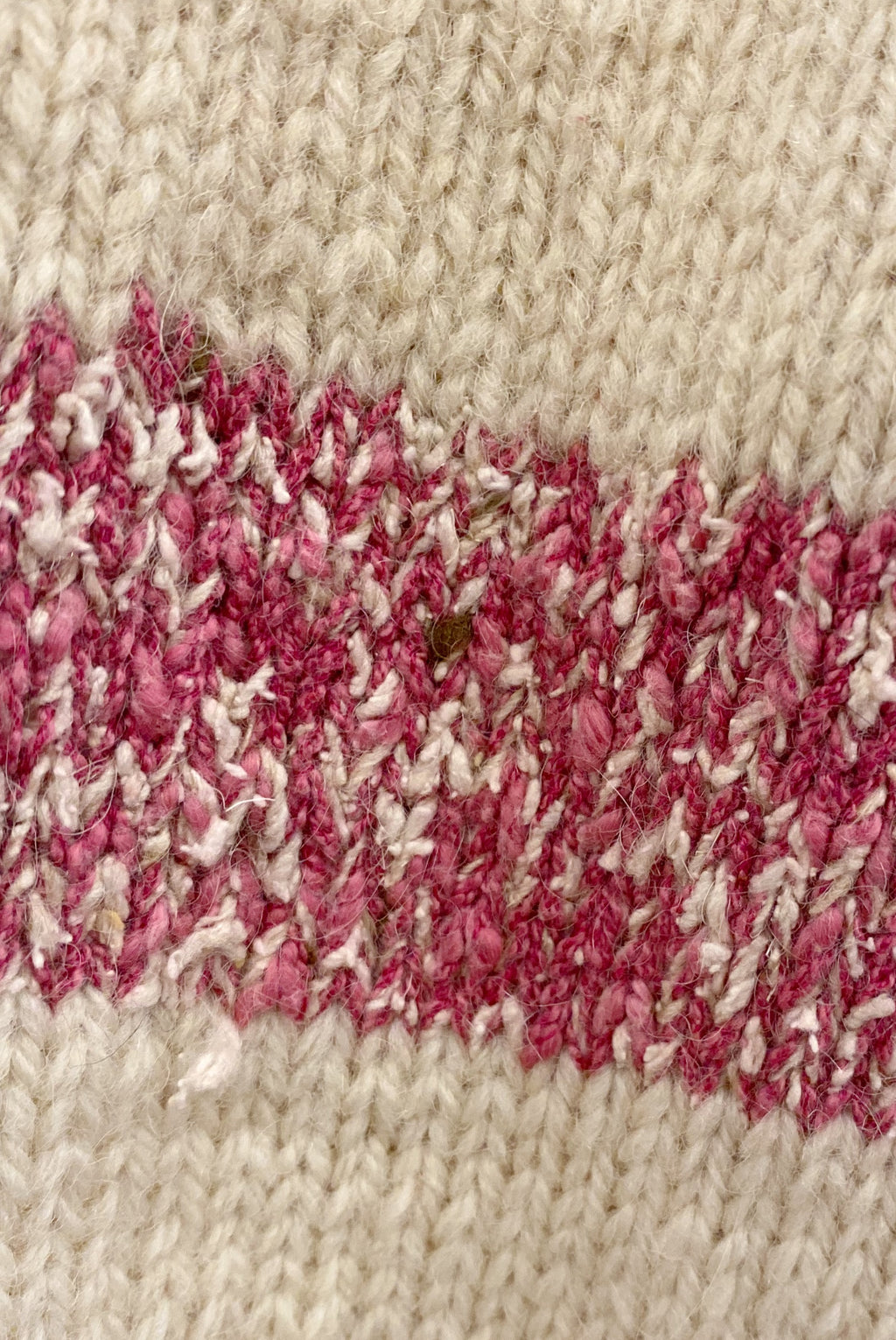 Hand Knit Raspberry & Cream Sweater