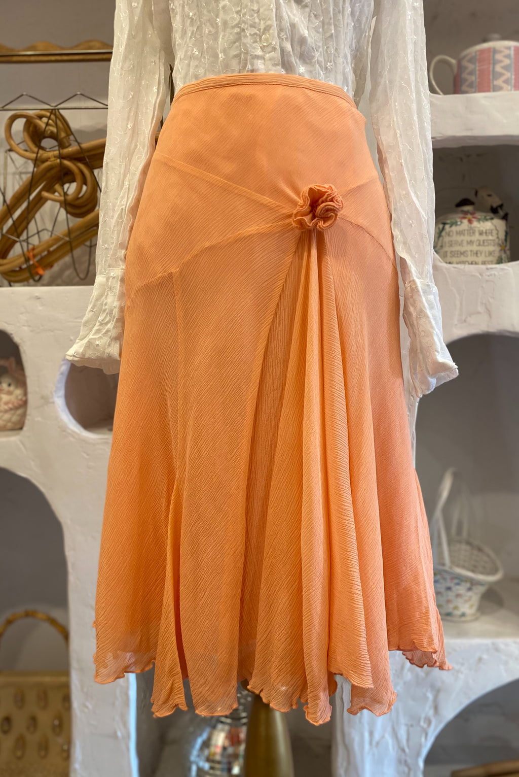 2000s Peach Silk Chiffon Skirt