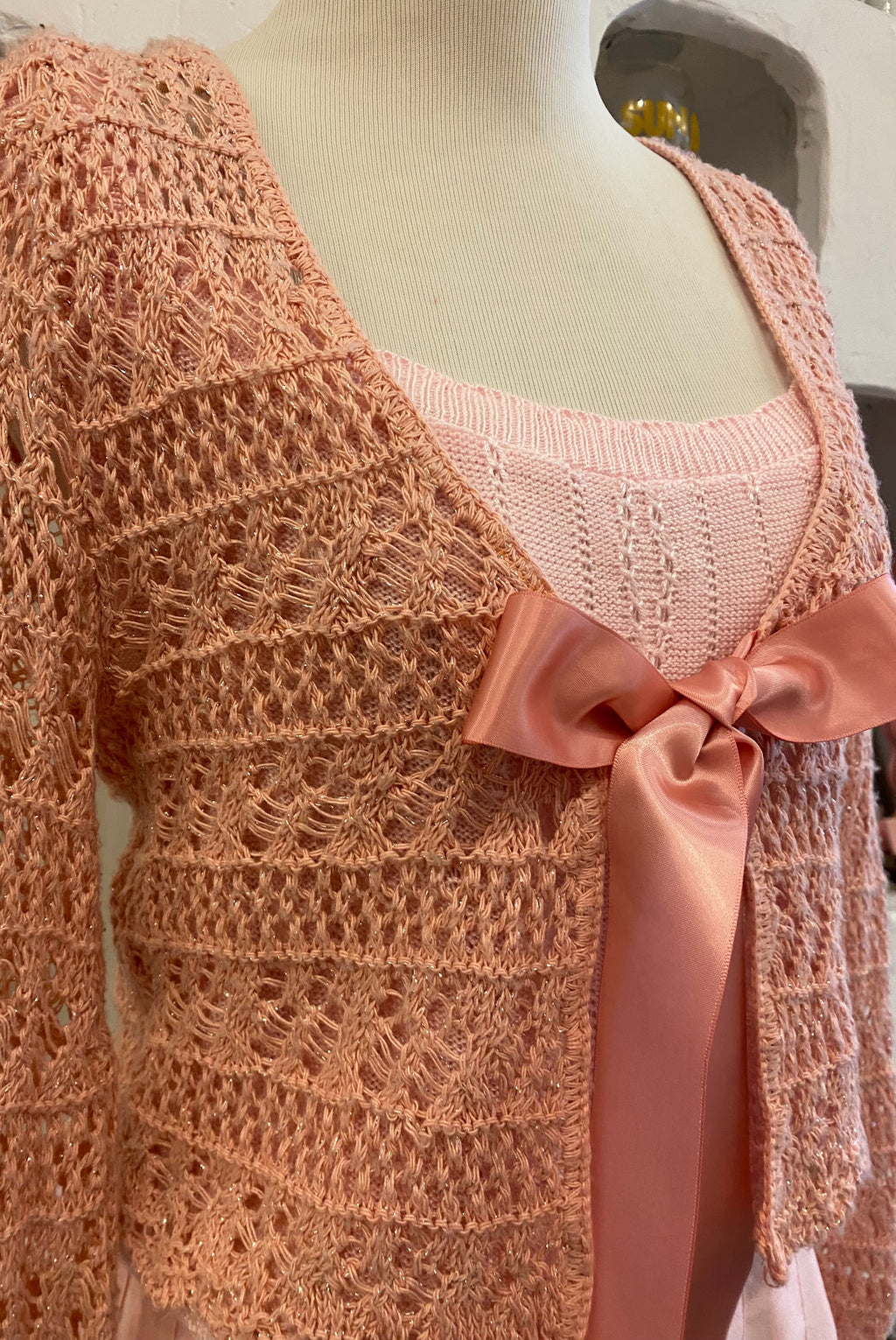 Crochet Cardigan with Ribbon Ties