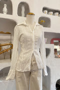 White Sheer Crinkled Eyelet Button-Up Blouse