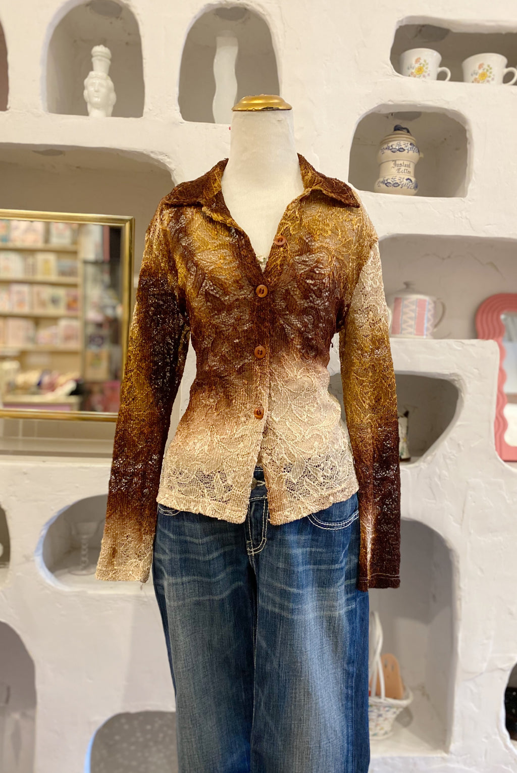Ombré Sheer Lace Button Up
