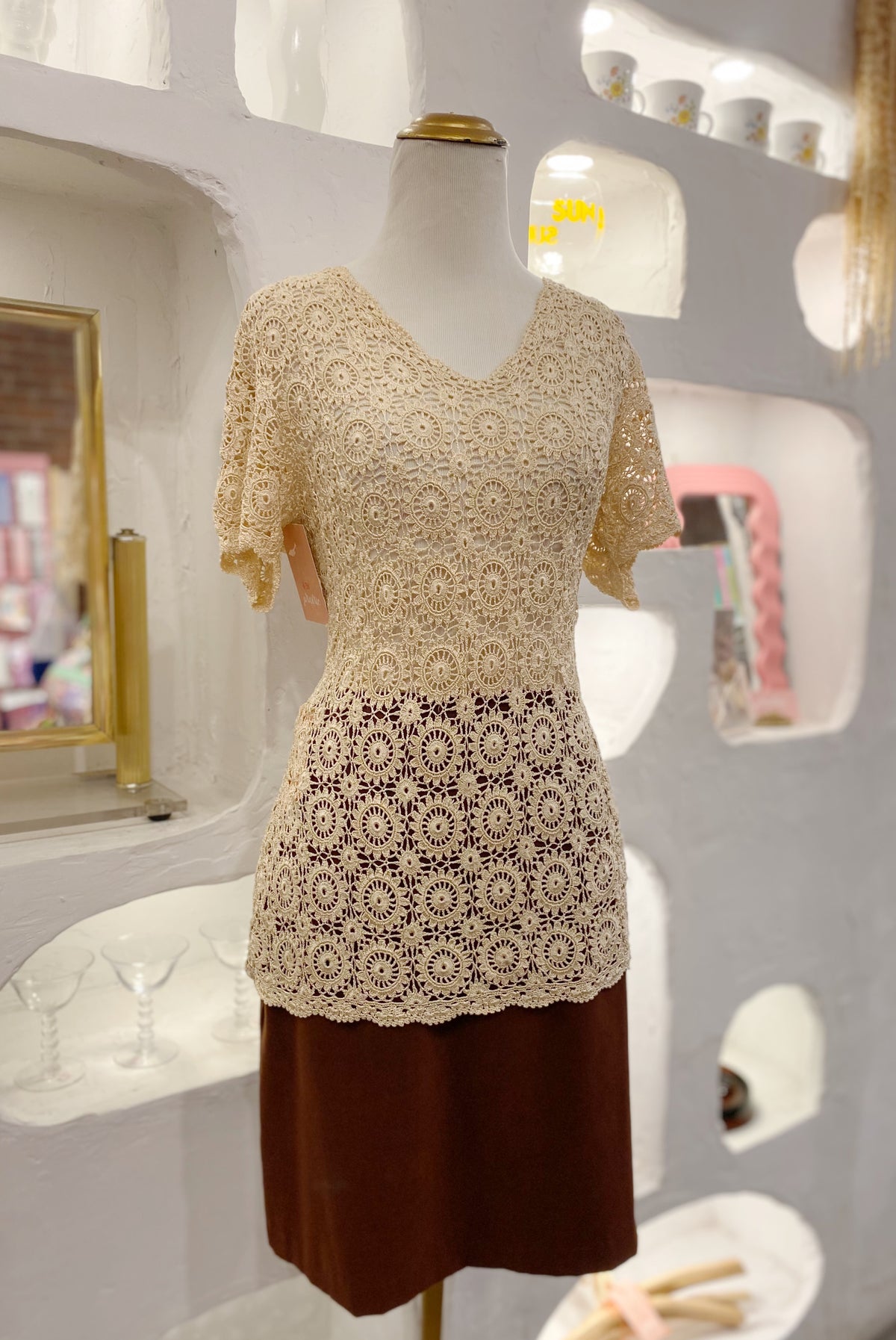 Vintage Crocheted Short Sleeve Top