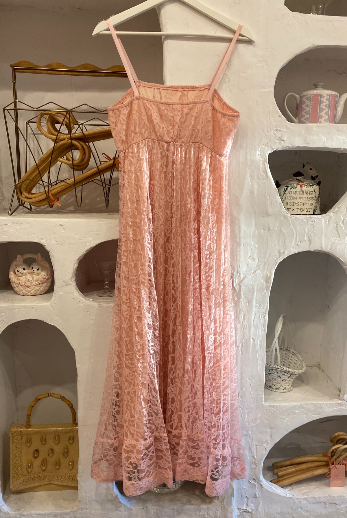 70s Pink Lace Maxi Dress + Cropped Jacket Set