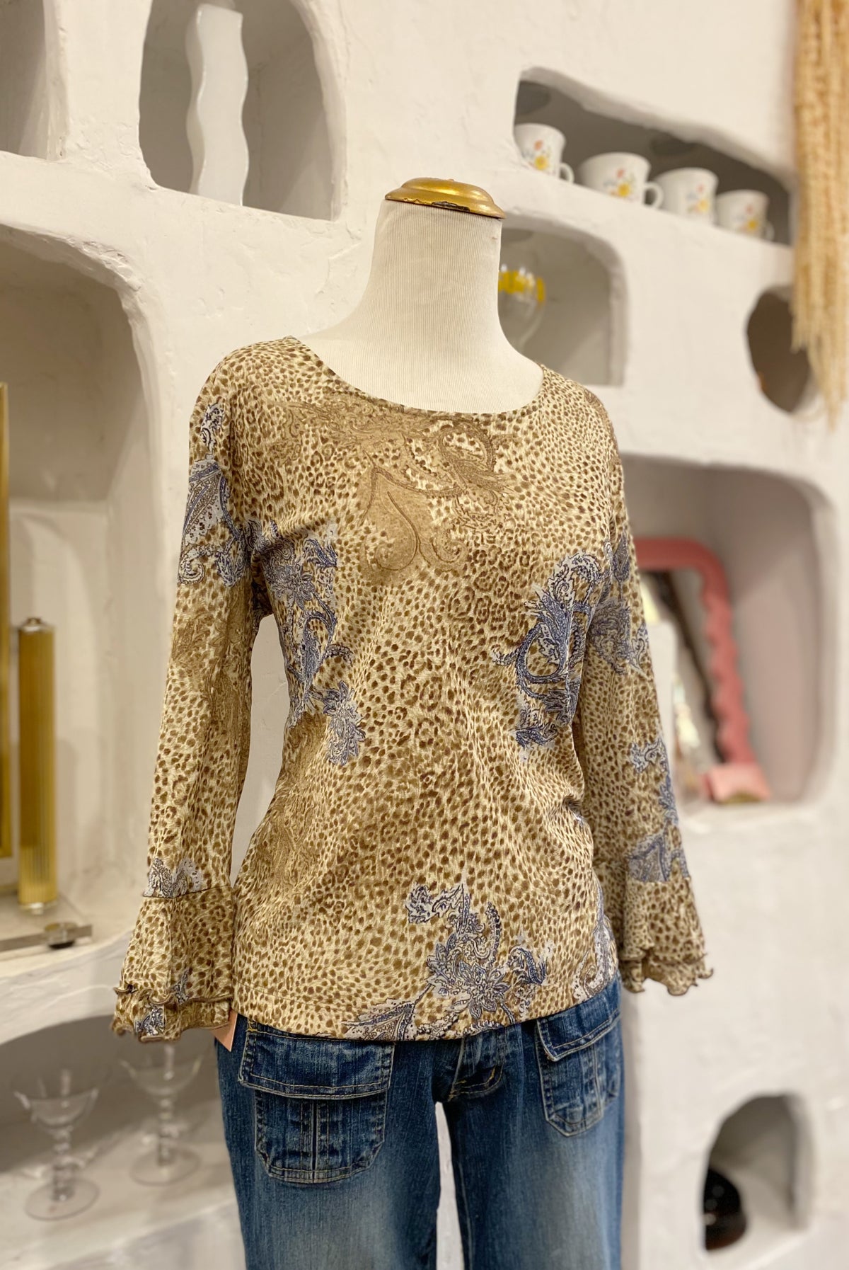 Leopard & Floral Mesh Y2K Blouse