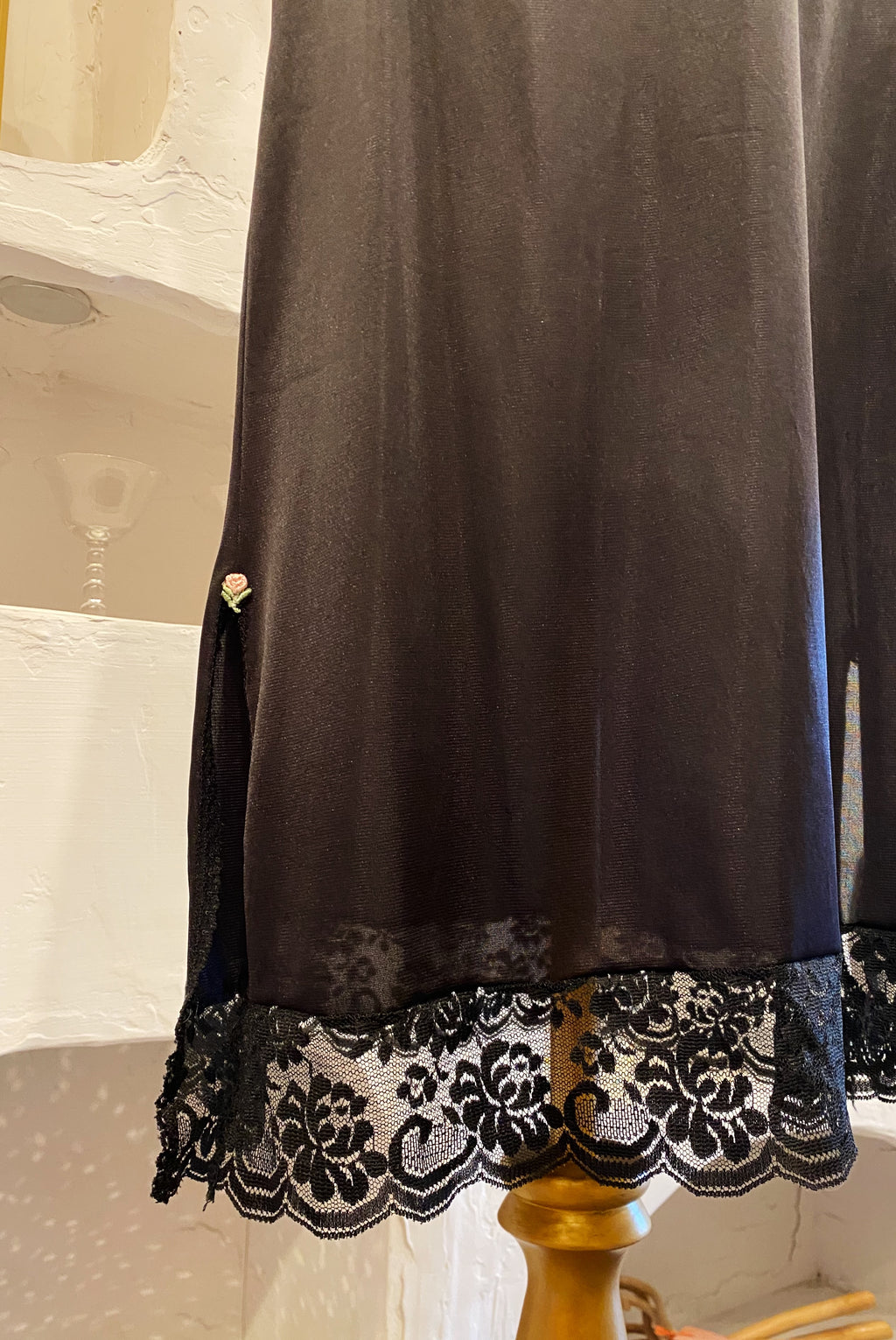 Black Slip Skirt with Rosebud Accents