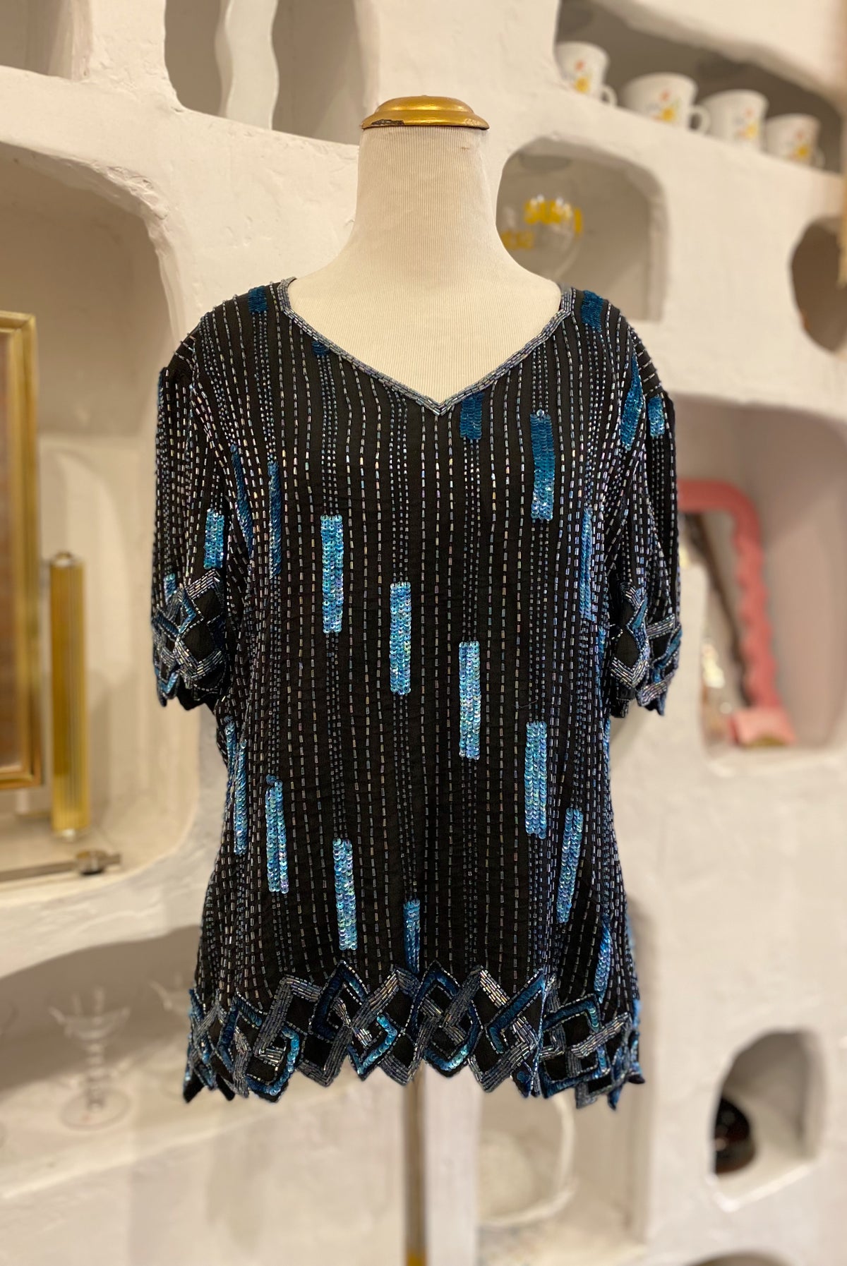 80s Silk Beaded & Sequin Blouse
