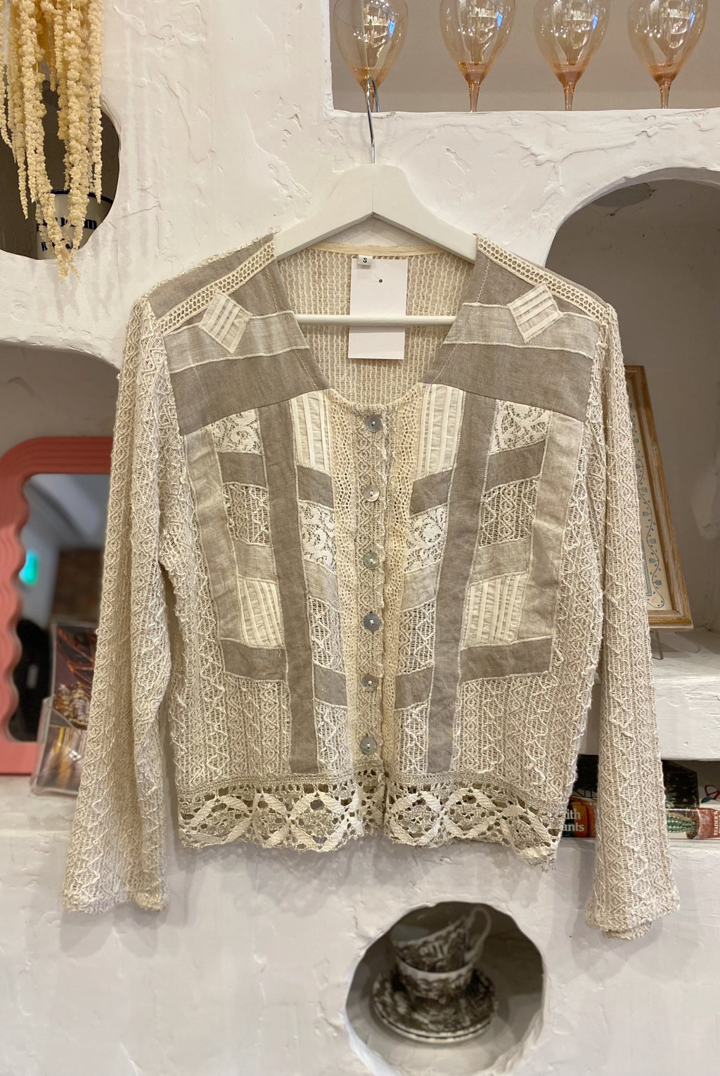 Linen & Lace Pattern Button Up