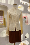 70s Cream Satin Prairie Blouse