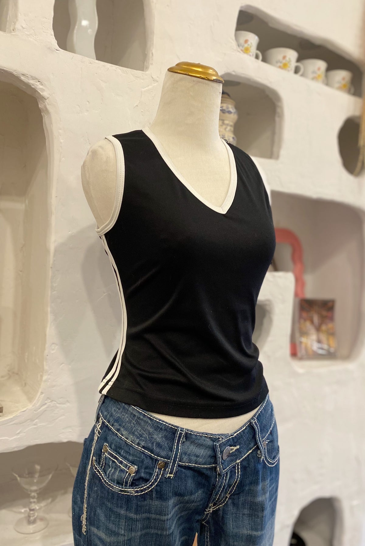 90s Black & White Striped Tank