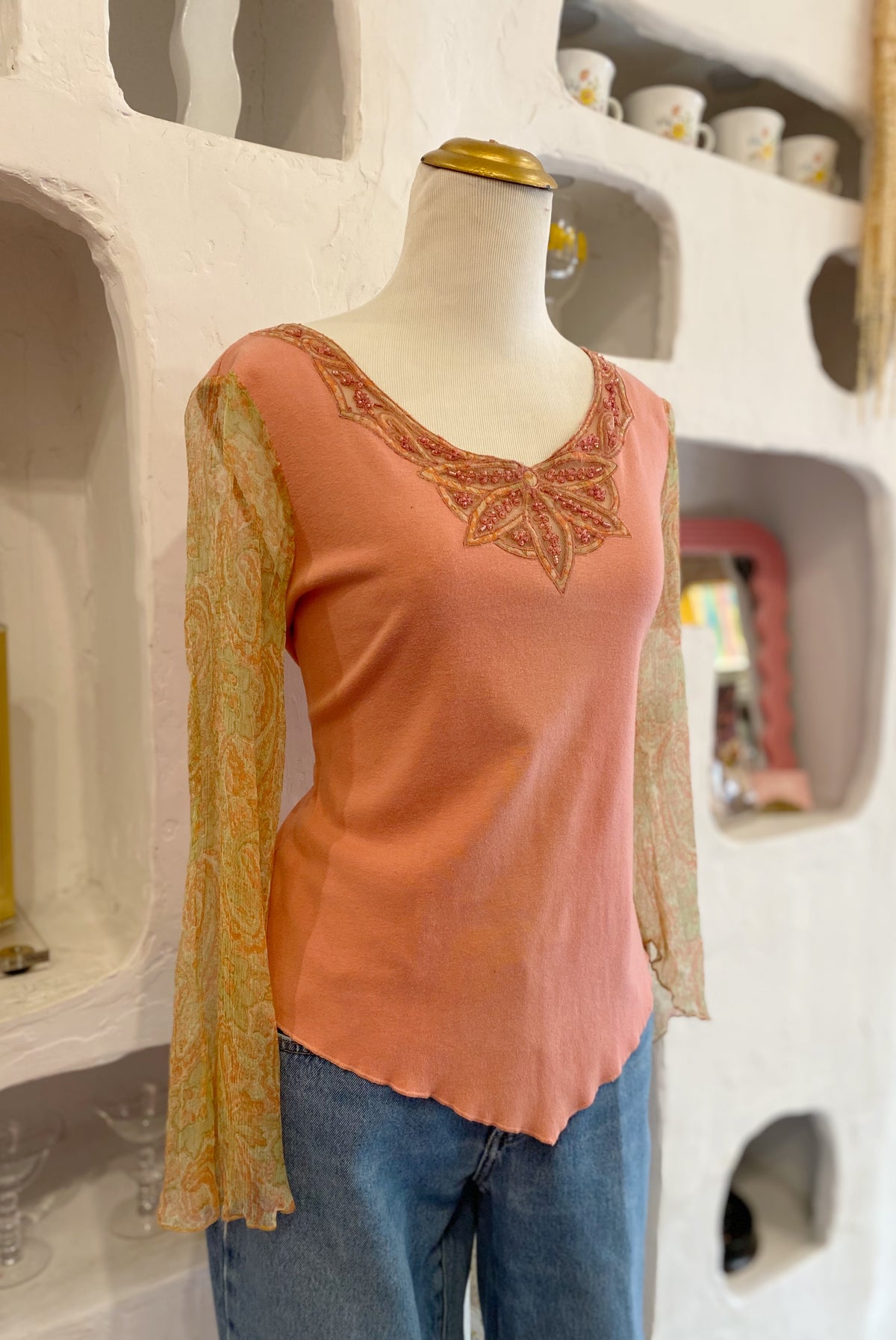 Fairy Core Beaded Bell Sleeve Top