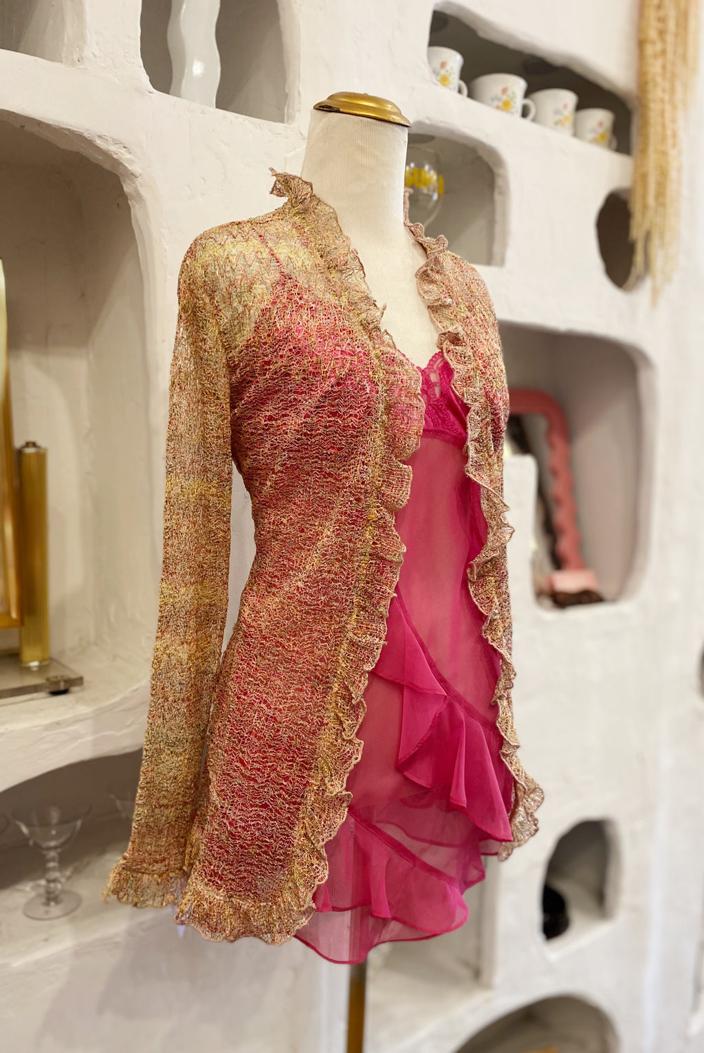 Multicoloured Sheer Open Net Cardigan