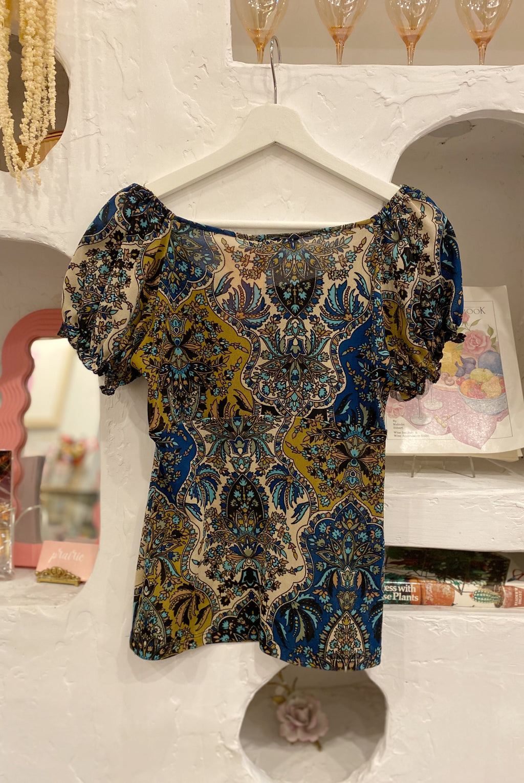 Paisley Mesh Off-The-Shoulder Tee