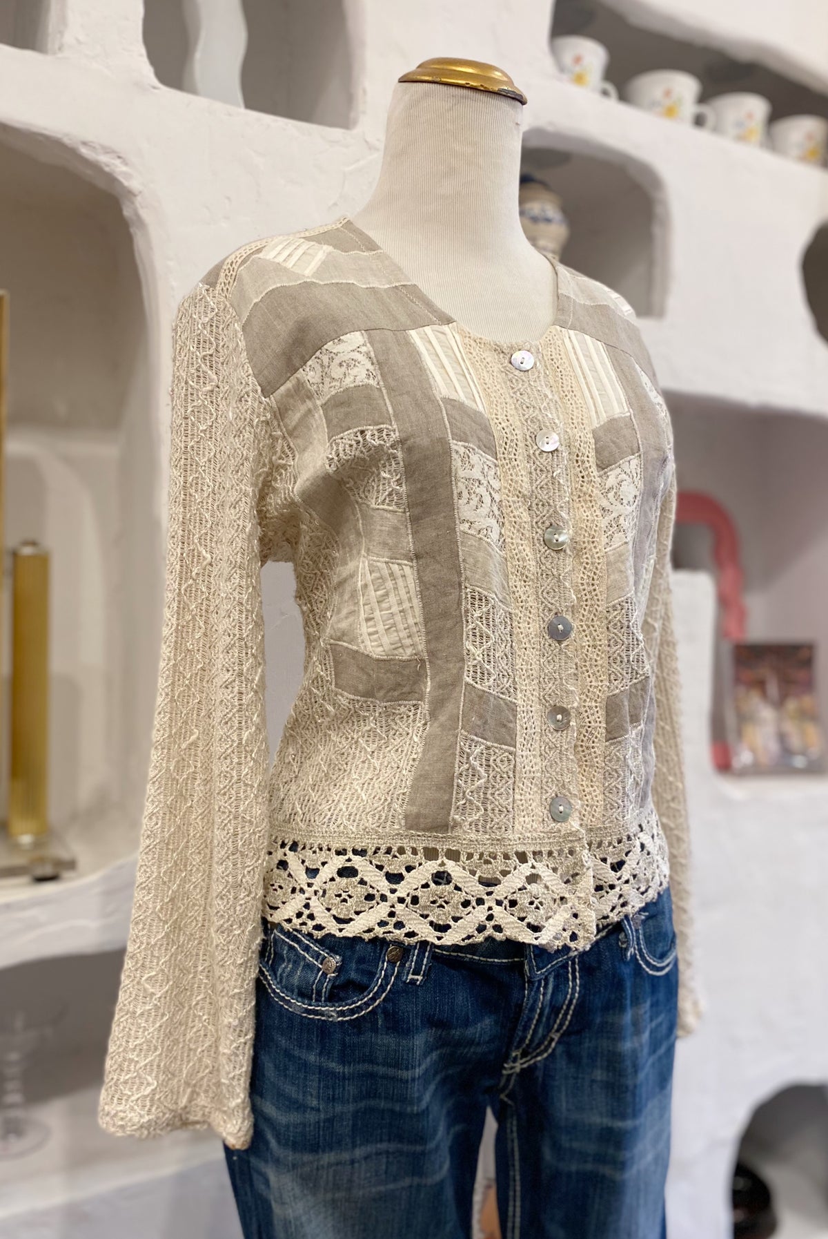 Linen & Lace Pattern Button Up