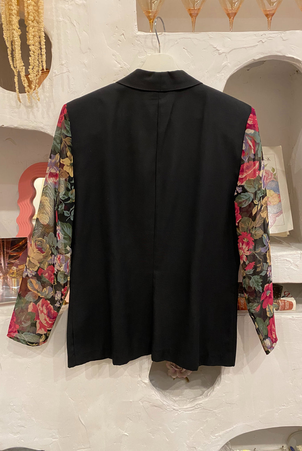 80s Blazer with Sheer Floral Sleeves