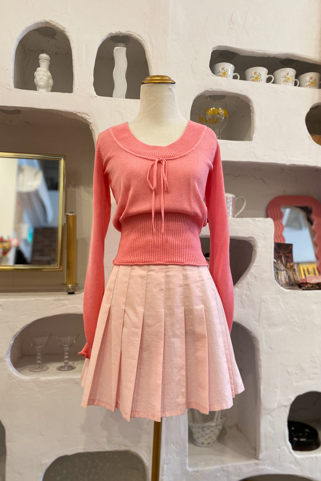 Pink Knit Boatneck Long Sleeve Top