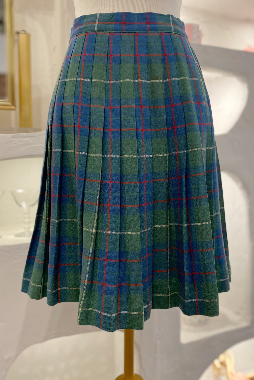 Vintage Tartan Pleated Wool Skirt