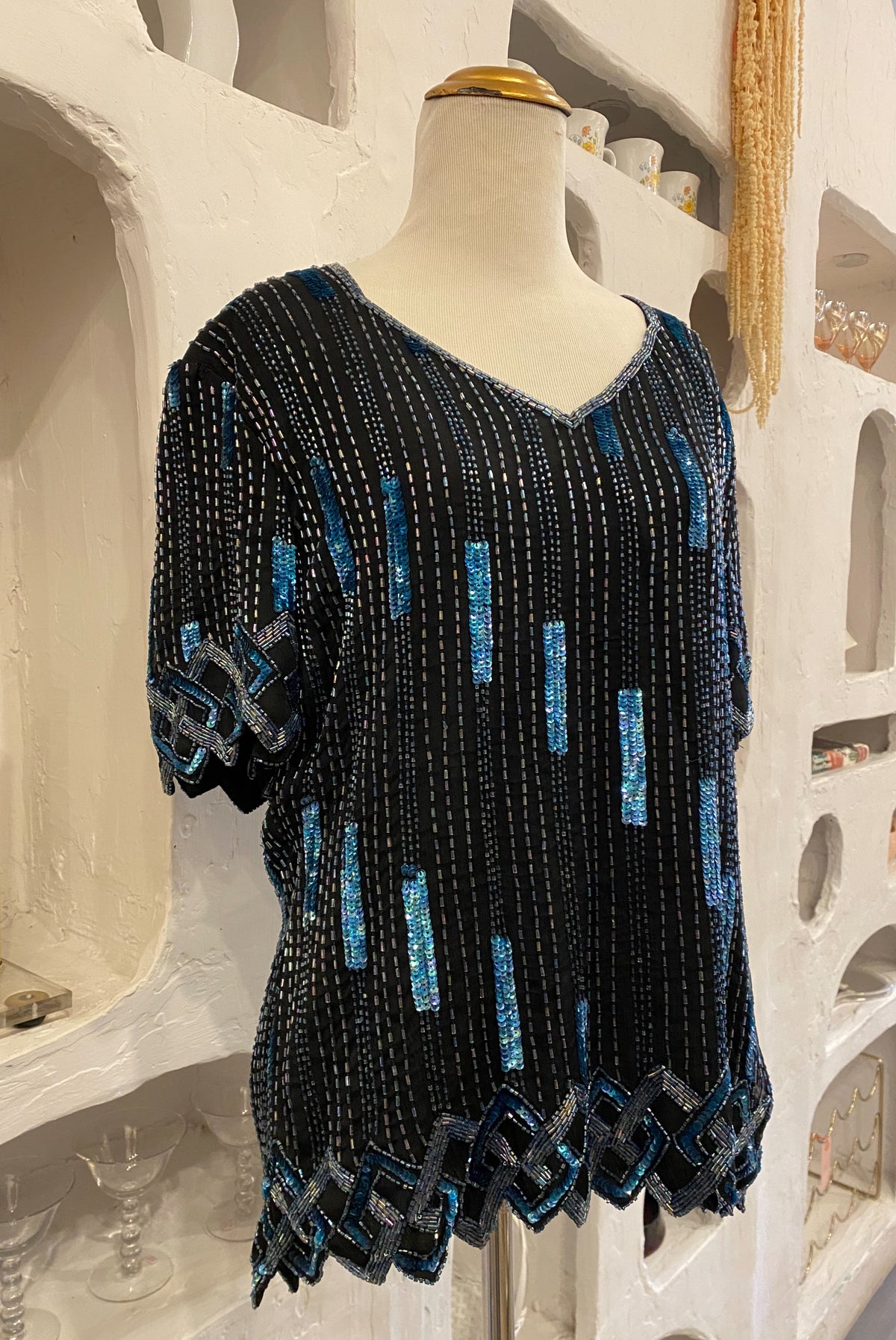 80s Silk Beaded & Sequin Blouse