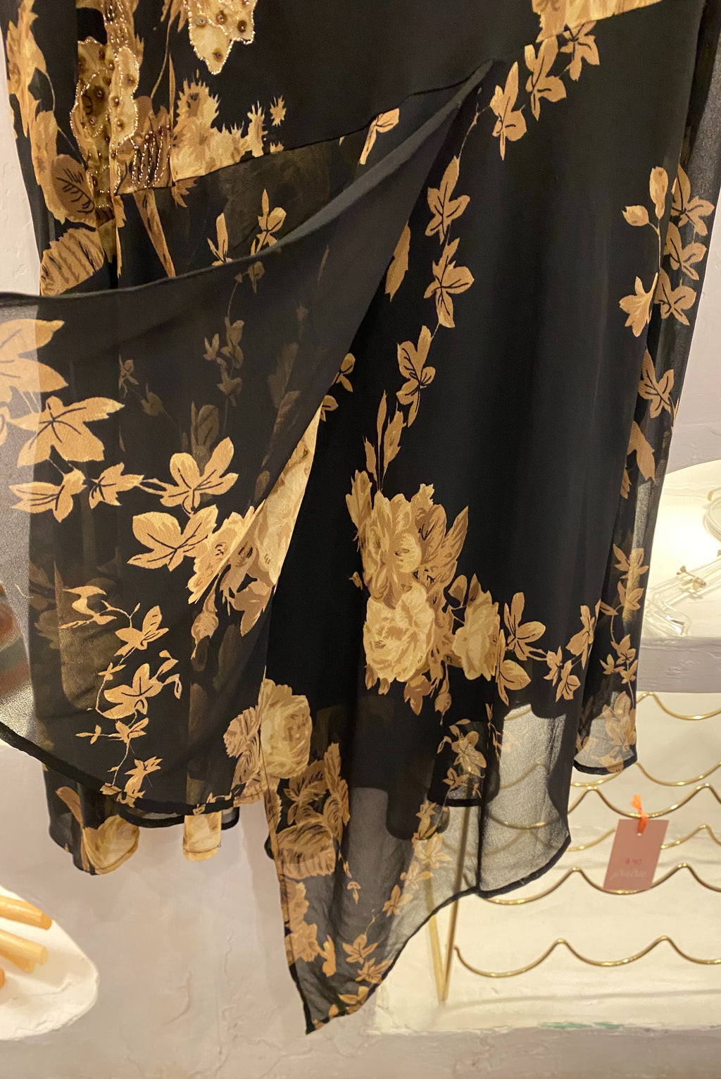 Beaded Floral Mesh Dress with Asymmetrical Hem