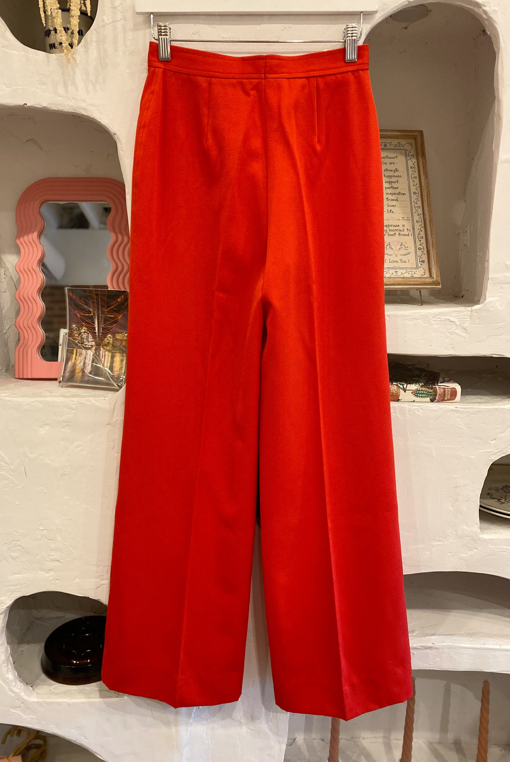 Red Wide Leg High Rise Pants