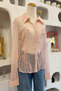 Sheer Pink Embroidered Beaded Blouse