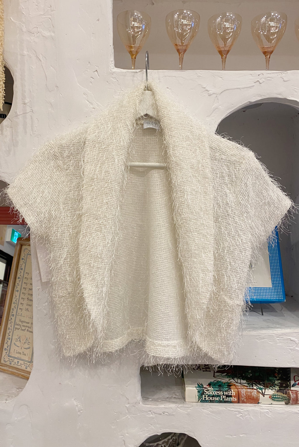 White Fuzzy Eyelash Knit Shrug