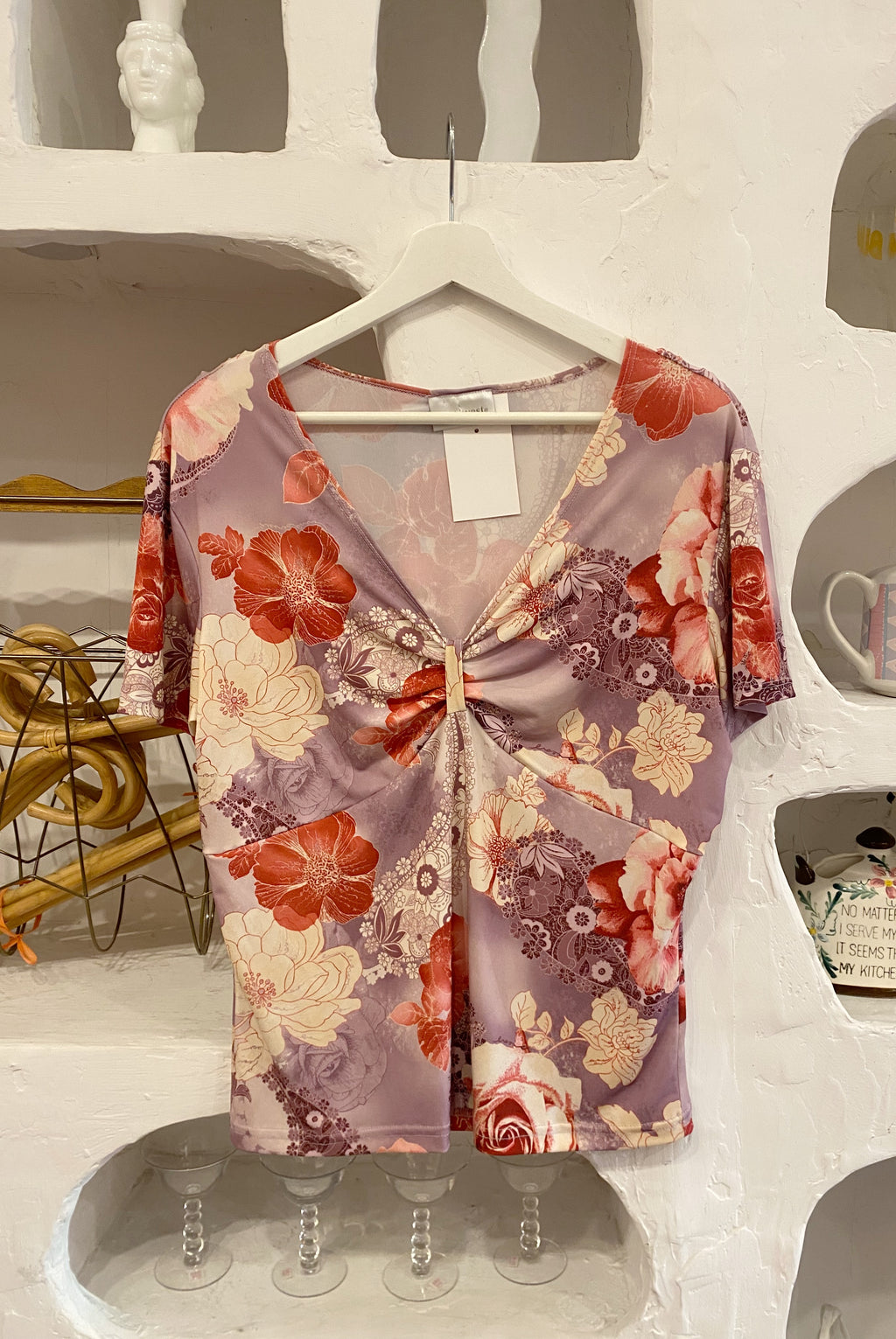 Y2K Floral Tee with Cinched Bust