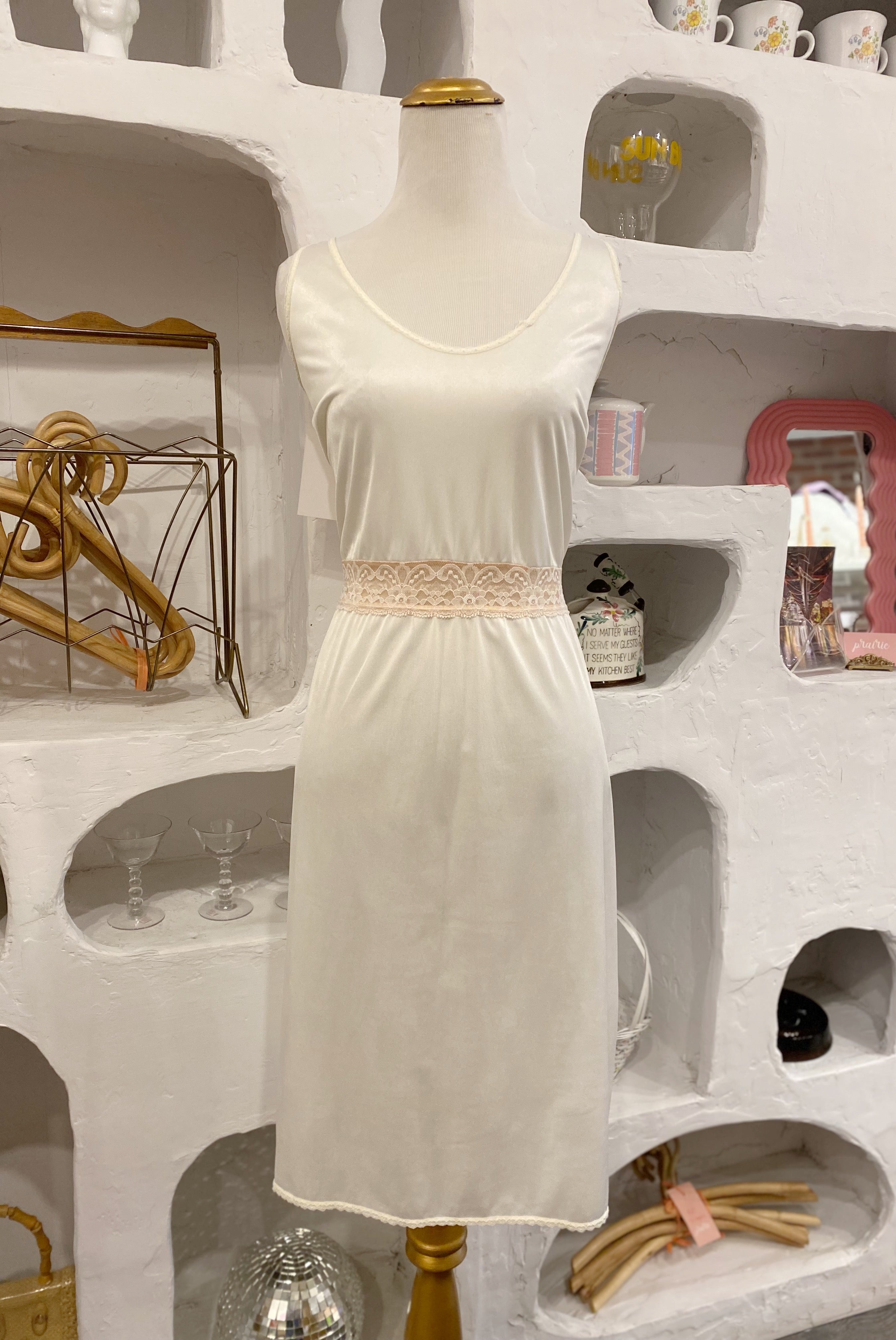Ivory Slip Dress with Lace Inset