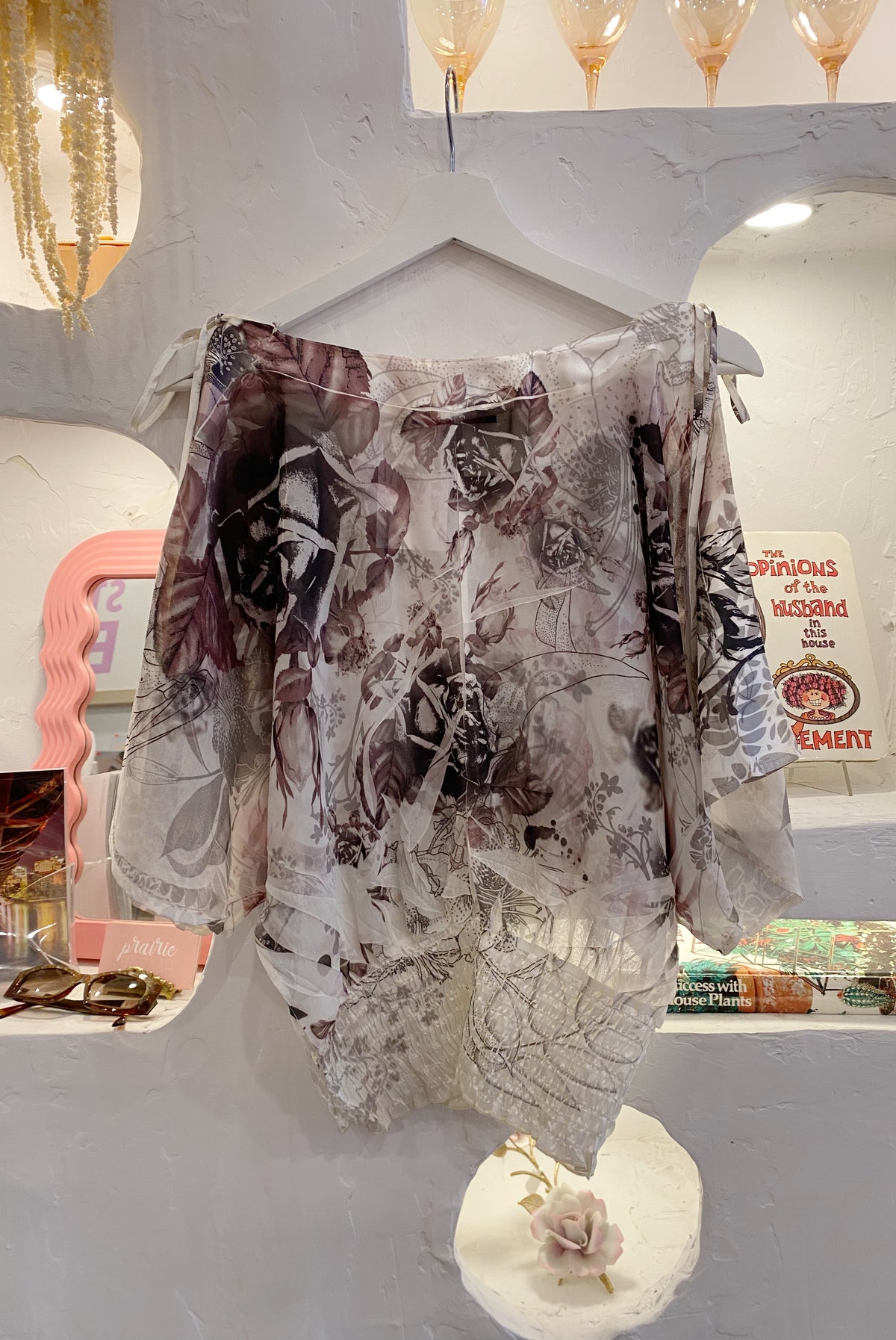 Botanical Print Shoulder Tie Blouse