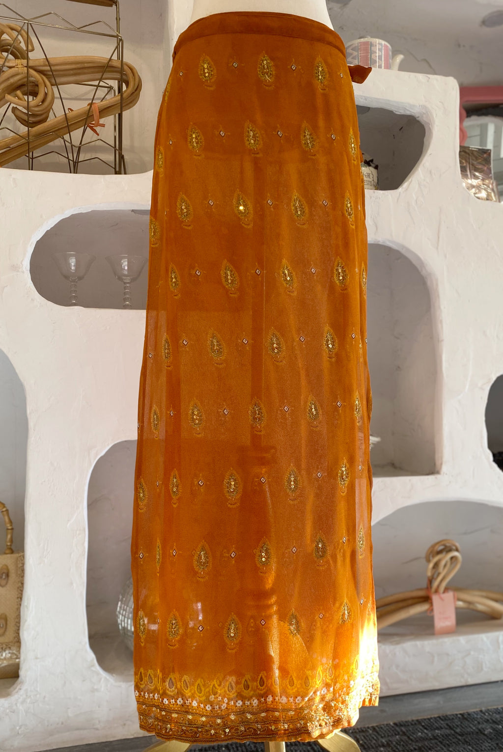 90s Sari Mesh Wrap Skirt