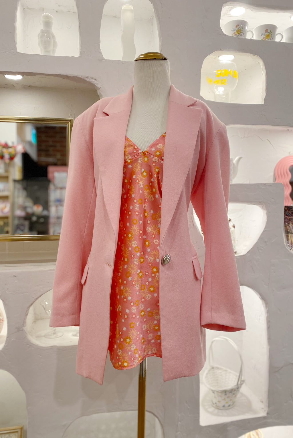 Pink Wool Blazer with Shoulder Pads