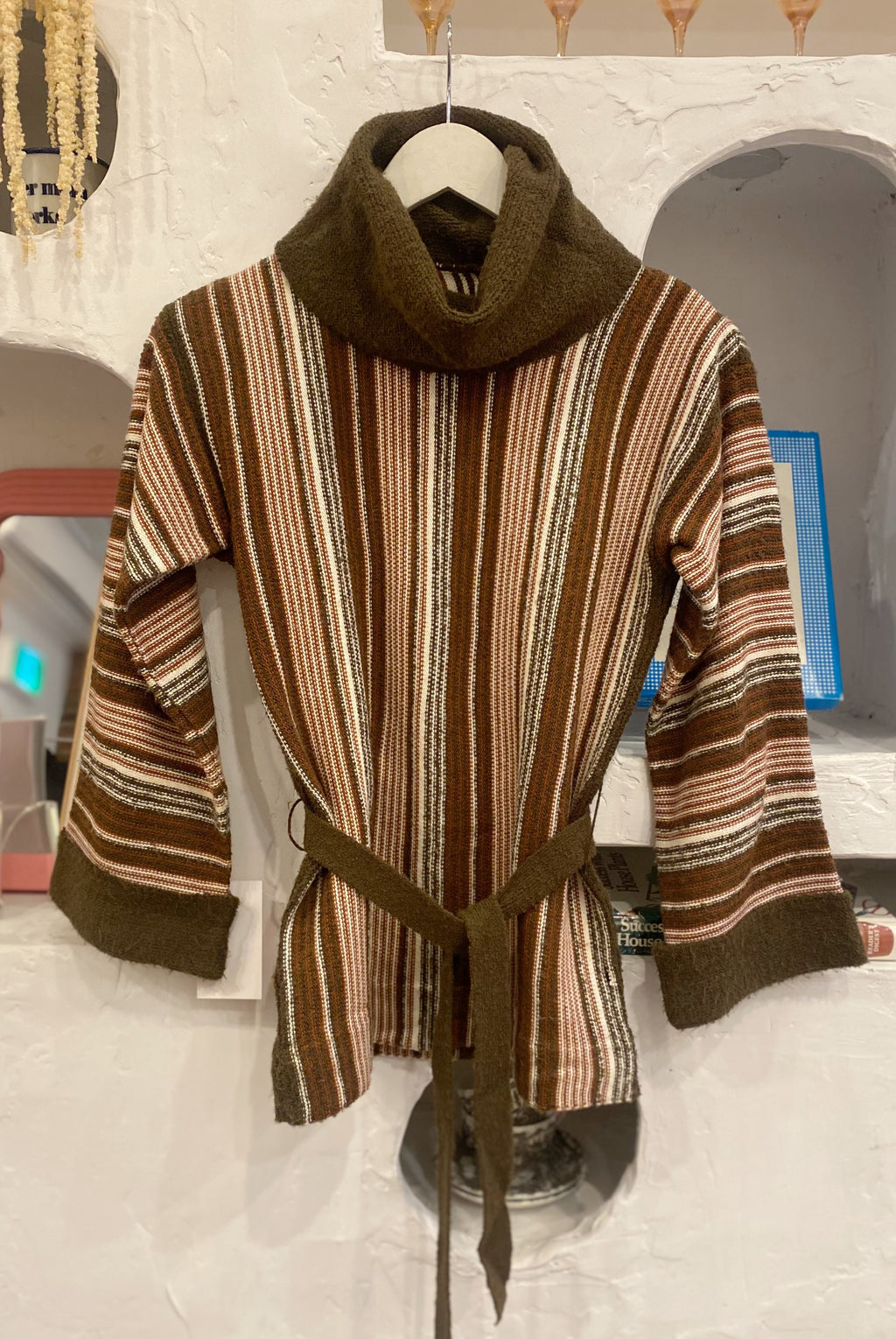 70s Striped Cowl Neck Sweater