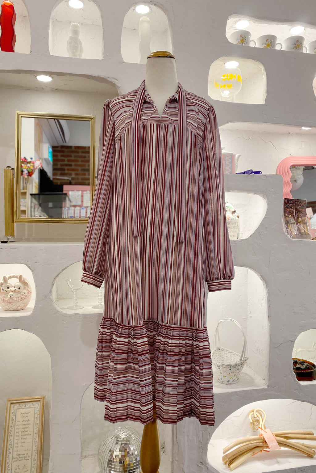Retro Striped Dress with Pleated Hem