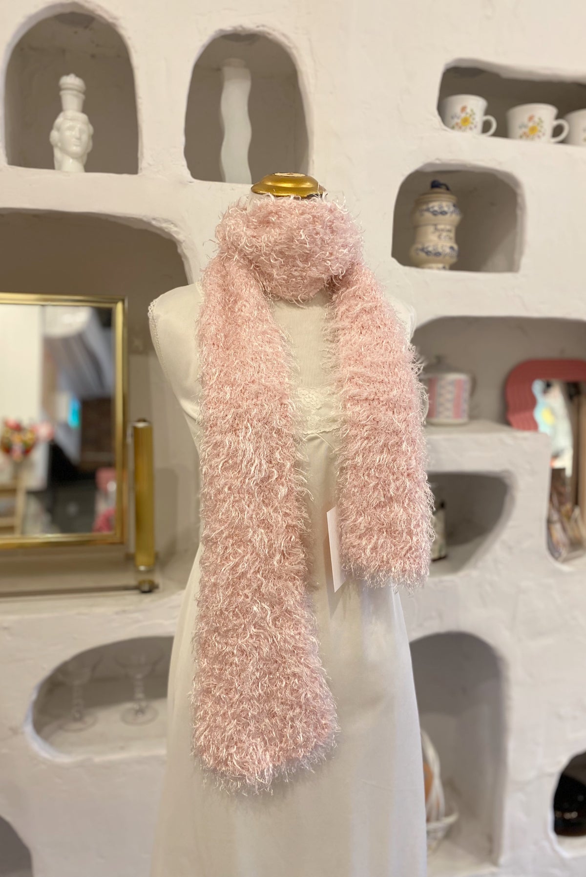 Pink Fuzzy Eyelash Knit Scarf