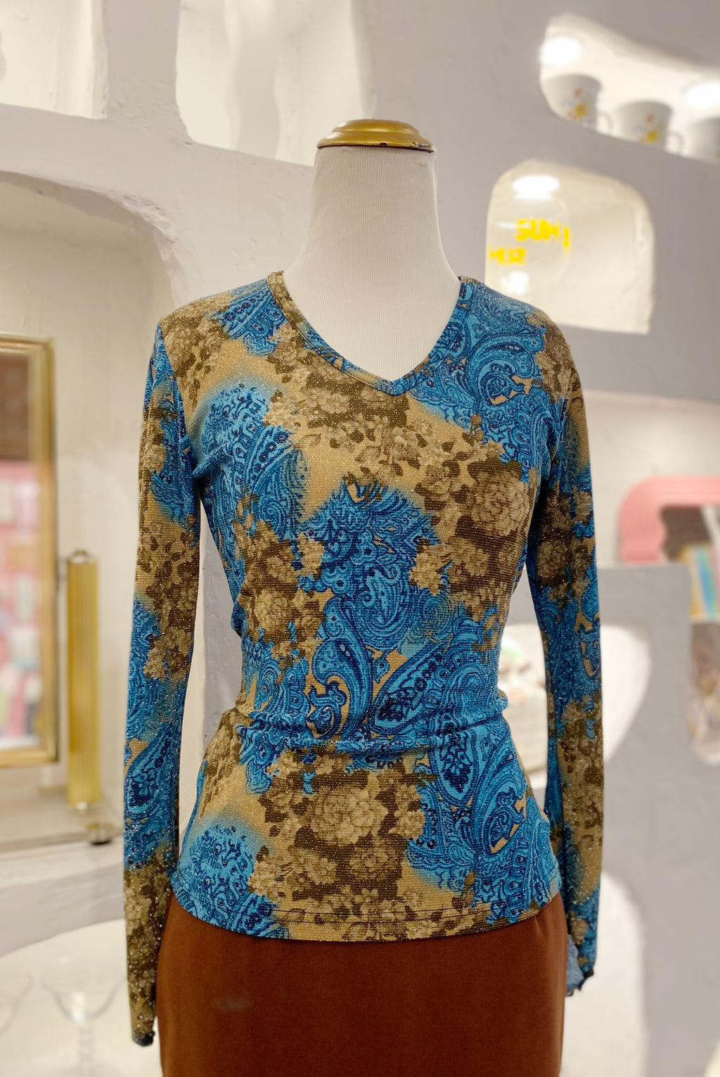 Y2K Floral & Paisley Glitter Top