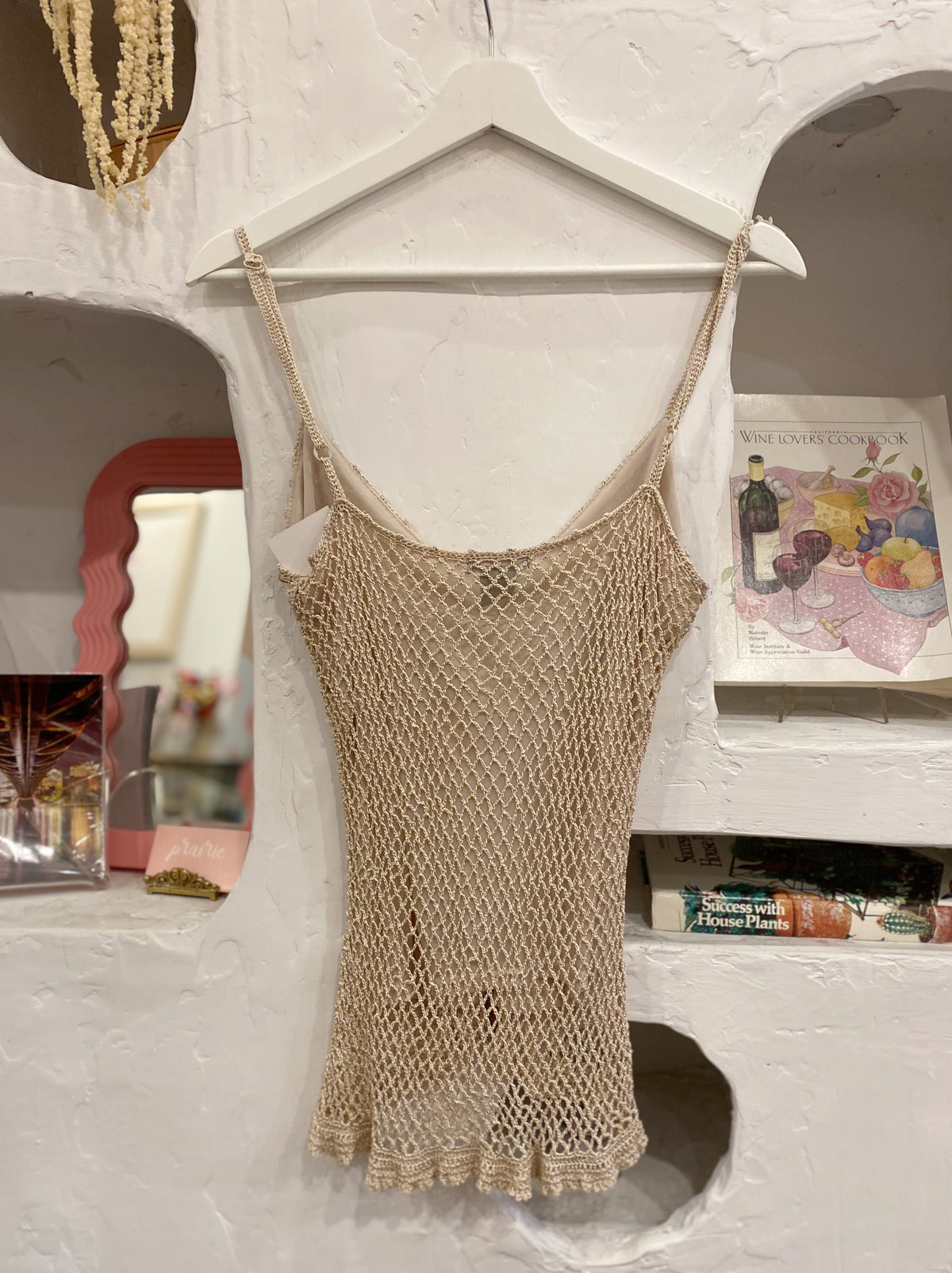 Y2K Beige Lined Crochet Tank Top