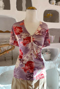 Y2K Floral Tee with Cinched Bust