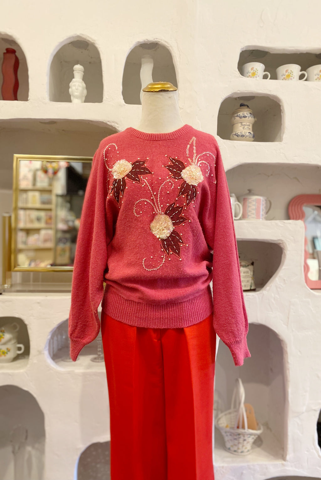 80s Sequin Embellished Magenta Sweater