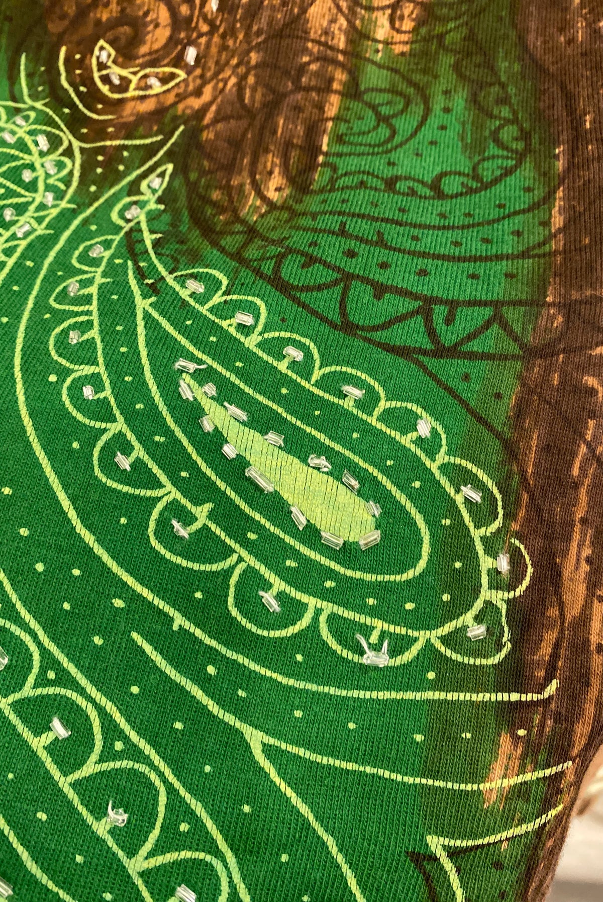 Green & Brown Paisley Beaded Shirt