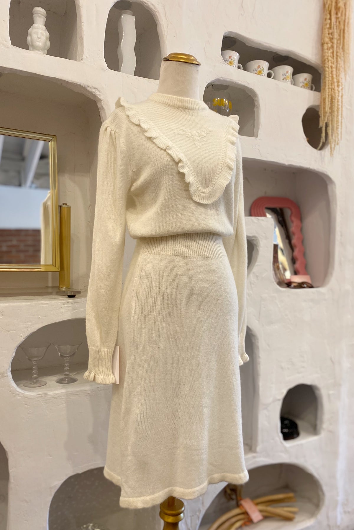 Midi Sweater Dress with Ruffled Detail