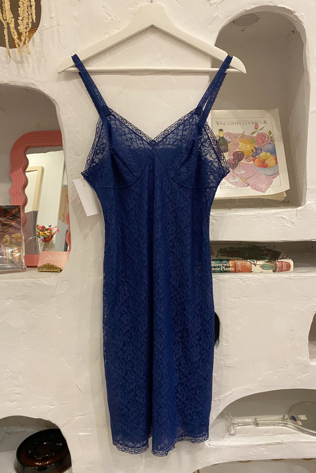 Sheer Navy Blue Lace Slip Dress